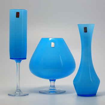 Ryds Glasbruk, Sweden - Three light blue vases. - Art Glass