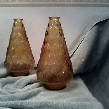 A Pair of Amber Feather / Leaf Pattern Bottles / Wheaton Glass Co. NJ