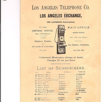 Los Angeles Telephone Directory 1882/1909