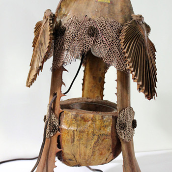 Old Coconut Lighted Lamp Stamped "Souvenir of Miami"