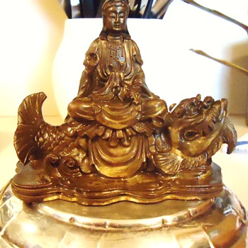 Kwan Yin sitting on a Dragon Fish  5 inches tall, 1.6 Lb. Statue