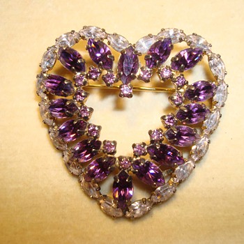 Amethyst and Austrian Crystal Heart in Sterling by Jay Flex ca 1930 - Fine Jewelry