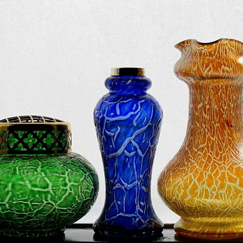 Kralik’s Crackle beside Loetz's Mimosa - Art Glass