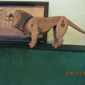 Old German Wood Toy Lion - stamped Zoo