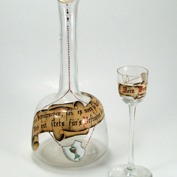 Bohemian enameled decanter and cordial - Art Glass