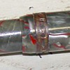 Silver gray pearlescent red vein celluloid ring top fountain pen. 