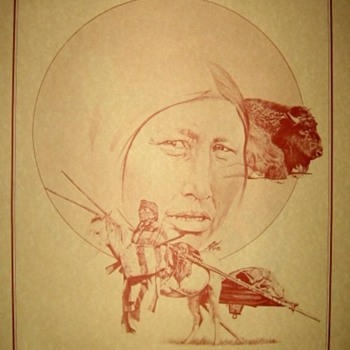 Inidan Art - The Buffalo Hunters - Folk Art