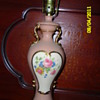 Porcelain Lamp with roses & Gold trim. Signed with E-W or M? Who is maker?
