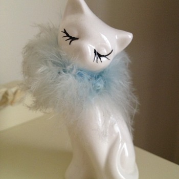 Fur trimmed cat figurine - Art Pottery
