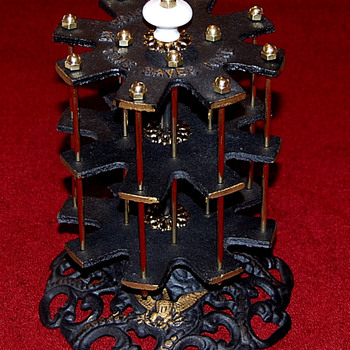 Cast Iron Spool Holder -- 1776 "A Stitch In Time Saves Nine" - Sewing