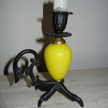 Candleholder of Iron and Peking Glass - Asian