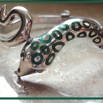 Art Deco Enameled Sterling Silver Snake Bracelet Bangle - Art Deco