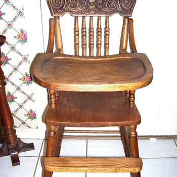 Antique 1920s Oak Highchair All Original - Furniture