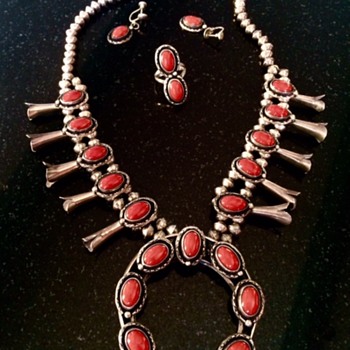 Coral Squash Blossom Necklace - Native American