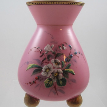 Harrach Enameled Cased glass vase with applied ball feet, ca. 1880 - Art Glass