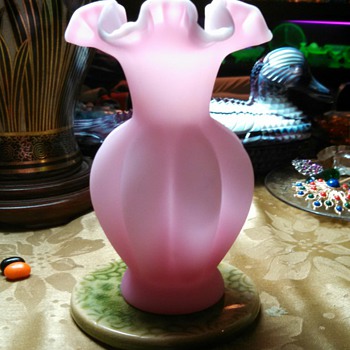 Fenton Pink Satin ruffled Vase - Art Glass