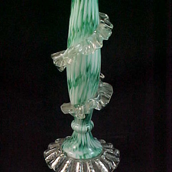 Antonin Rückl & Sons / Ruckl Bohemian Vase - Green Honeycomb Spatter or Cottage Glass Decor - Art Glass
