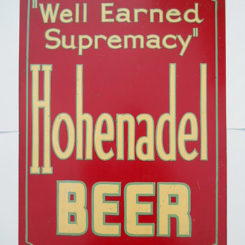 Hohenadel Beer Metal Sign Philadelphia PA - Breweriana