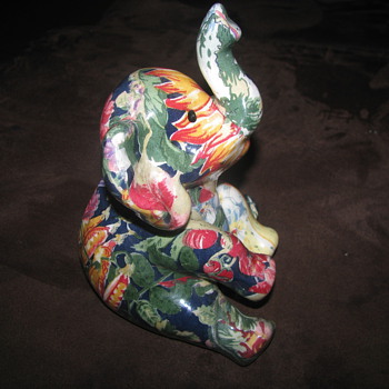 Colorful floral patchwork porcelain elephant - Animals