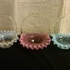 Complete Set of Fenton Hobnail Mini Baskets in Cranberry, Blue Opal, & French Opal