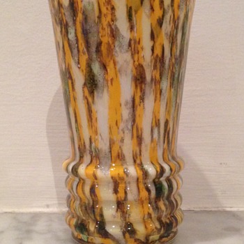 Welz zig-zag orange stripes and mica - Art Glass