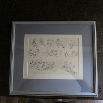  Clyde Singer  (Signed and Dated) - "Bar Collage" - Ink Drawing? - Posters and Prints