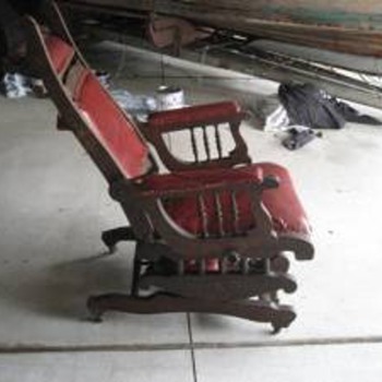 Old 19th century reclining chair with 3 positin foot stool...all one mechanized chair assembly...what is it? - Furniture