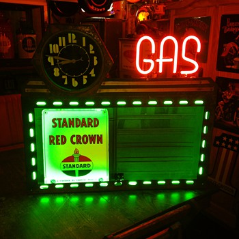 1930's-1940's Neon Sign with Hexagon Neon Cleveland Clock and Neon Gas Letters - Signs