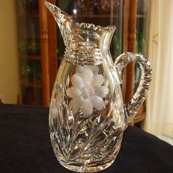 GOWENS, KENT & COMPANY Brilliant Cut Glass "Cross-Hatched DAISY" PITCHER - Glassware