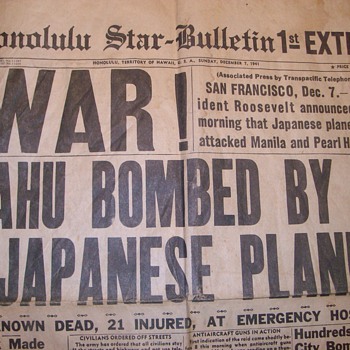 Pearl Harbor Bombed! "Honolulu Star Bulletin" 1st, 2nd, & 3rd Extra - Military and Wartime