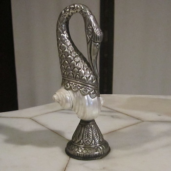 NAUTILUS SHELL SWAN...Mother of Pearl & Silver Tone Hand Crafted Swan. - Silver