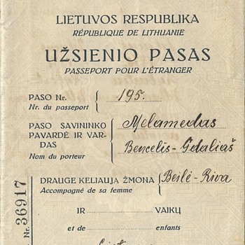 1935 Lithuanian passport for South Africa - Paper