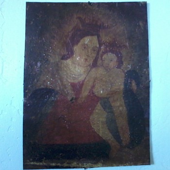 "Retablo"(?), Mexican or Spanish Religious Painting on Metal - Folk Art