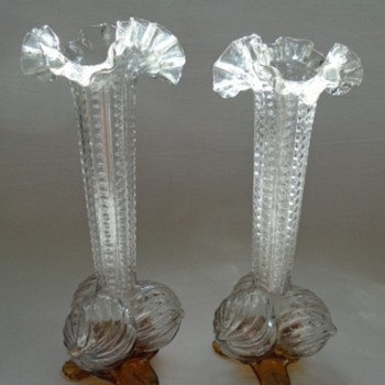 Welz Clear Glass Ribbed Three Ball Vases - Art Glass