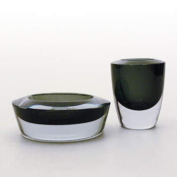 Strömbergshyttan H95 ashtray and cigarette case set - Art Glass