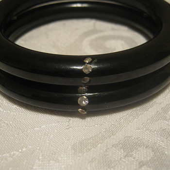 Vtg Black Bracelets/Clear Stones 