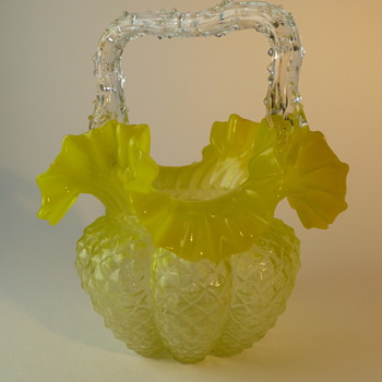 Yellow Bohemian glass basket - Art Glass