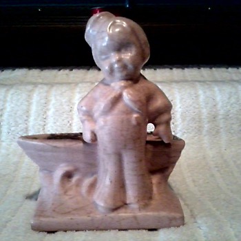 Rose Pink Matte Glaze "Little Sailor Boy" with Boat Planter by Haeger / Very Cute ! - Art Pottery