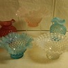 ULTRA RARE FENTON ROSE OVERLAY HOBNAIL TRI CRIMP BOWL
