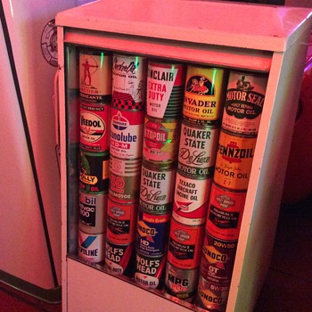 Seloil Island Oil Can Display Cabinet - Petroliana