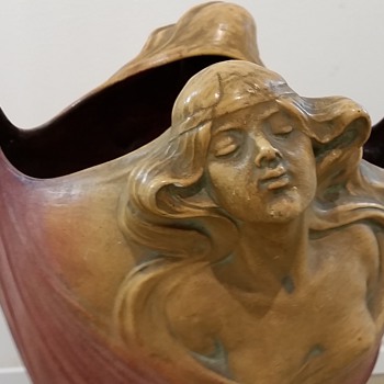 Huge Austrian Art Nouveau Pottery with two Maiden - Art Pottery