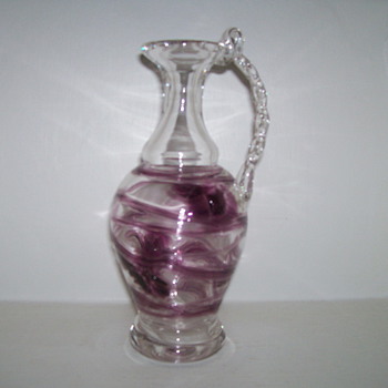 Signed Clear Ewer with Purple Threading - Art Glass