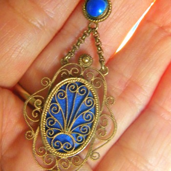Antique Georgian Blue Enamel Gilt Silver Lavaliere 14k Swedish? Austro-Hungarian? HELP - Fine Jewelry