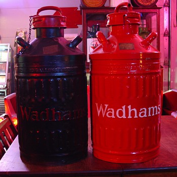 Embossed Ten Gallon Wadham Oil Cans - Petroliana