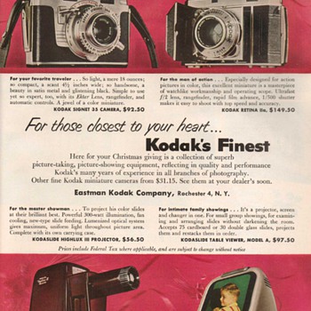 1953 - Kodak Cameras Advertisement - Advertising