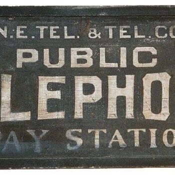 N.E. Tel. & Tel. Co. Public Telephone Pay Station Rectangle Sign