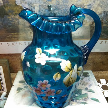 Victorian. "Inverted Thumbprint" Blue Pitcher - Glassware