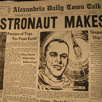 Front page news of Alan Shepard Jr and Freedom 7 - Paper