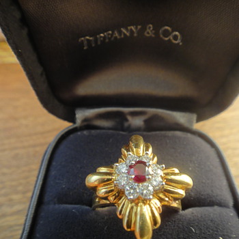 Vintage tiffany diamond and ruby ring in boho styling