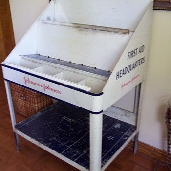 Antique Johnson & Johnson (Tin?) Metal Display Shelf ~ RED CROSS First Aid Station?? - Advertising